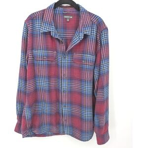 Toad&Co Flannel Shirt Mens Large Blue Plaid Organic Cotton Long Sleeve Gorpcore
